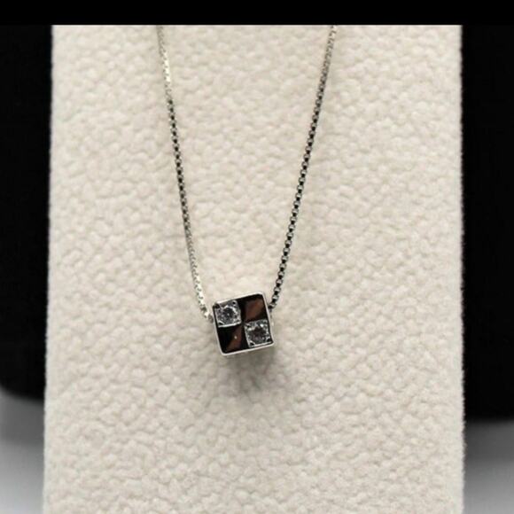 Geometric Square Cube Pendant Necklace Minimalist Design Sterling Silver 925 NWT - Picture 11 of 13